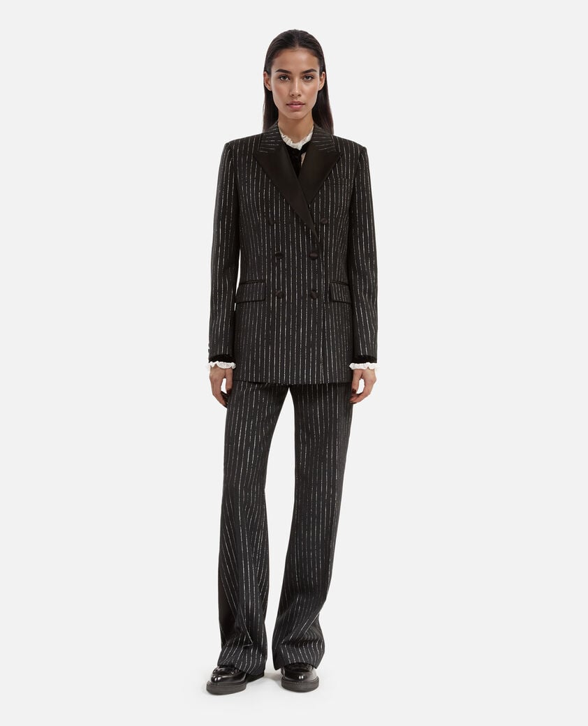 The Kooples WOMEN BLACK black pinstripe suit jacket