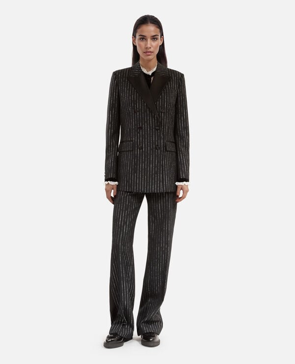 The Kooples WOMEN BLACK black pinstripe suit jacket