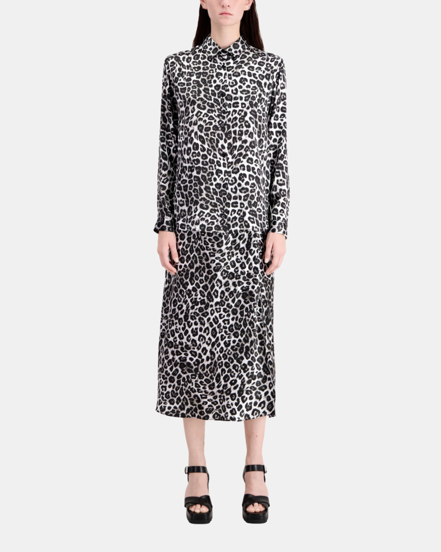 Chemise imprimée en soie, BLACK WHITE LEOPARD, hi-res image number null