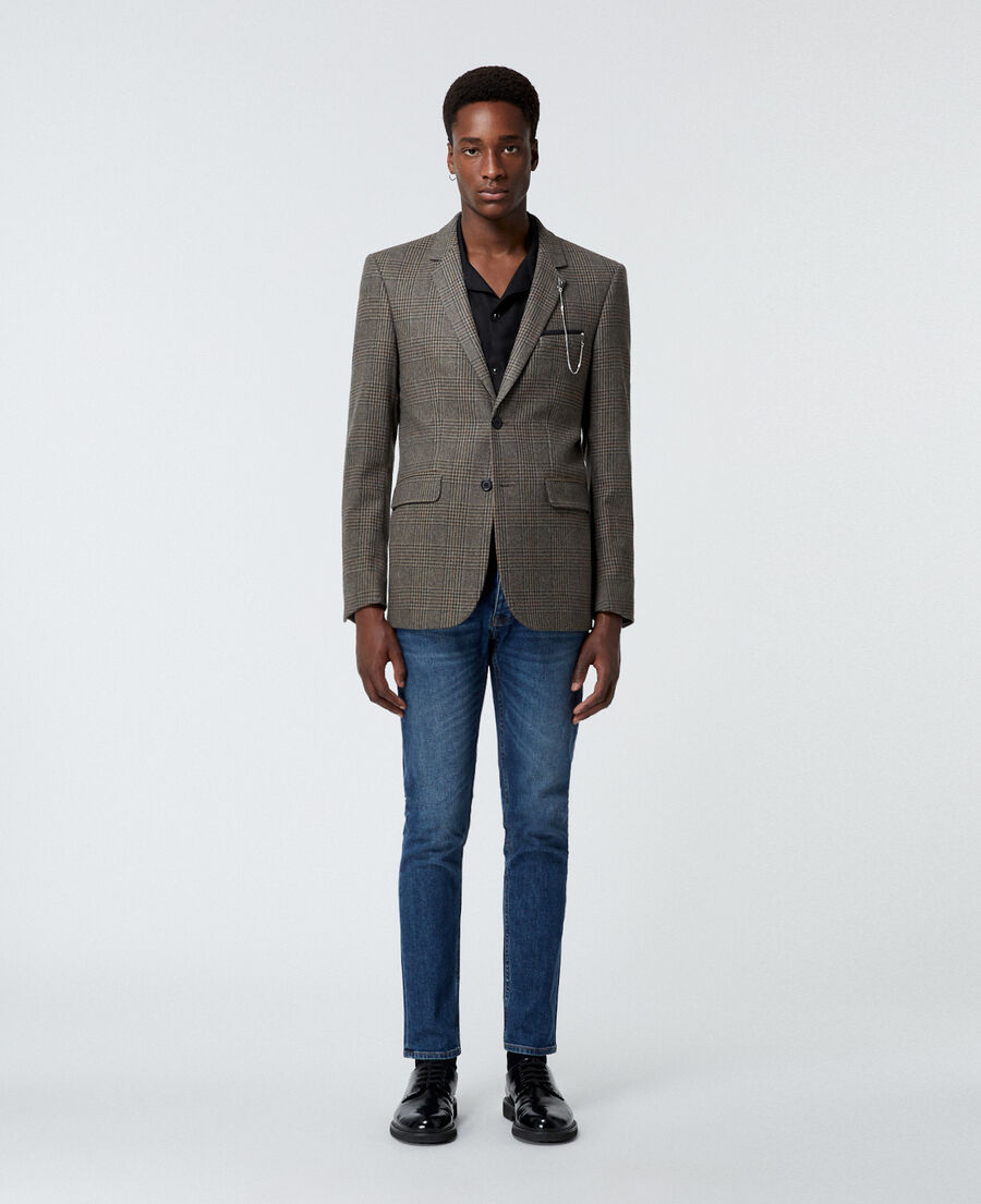 brown formal jacket in wool with check motif