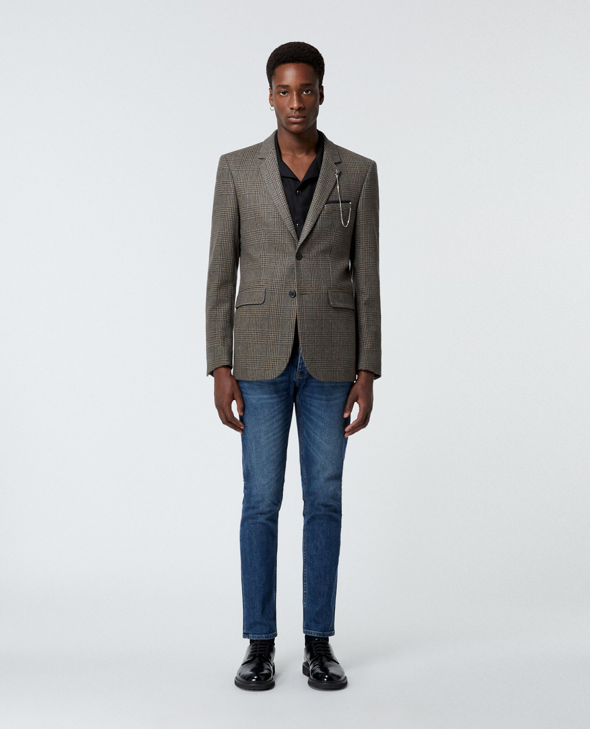 Brown formal jacket in wool with check motif, BEIGE-BROWN, hi-res image number null