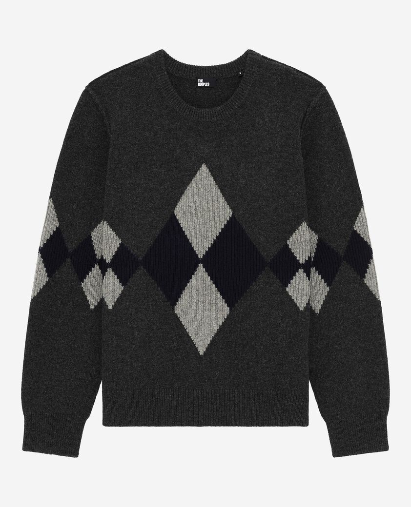 The Kooples MEN GREY BLUE gray diamond pattern wool sweater