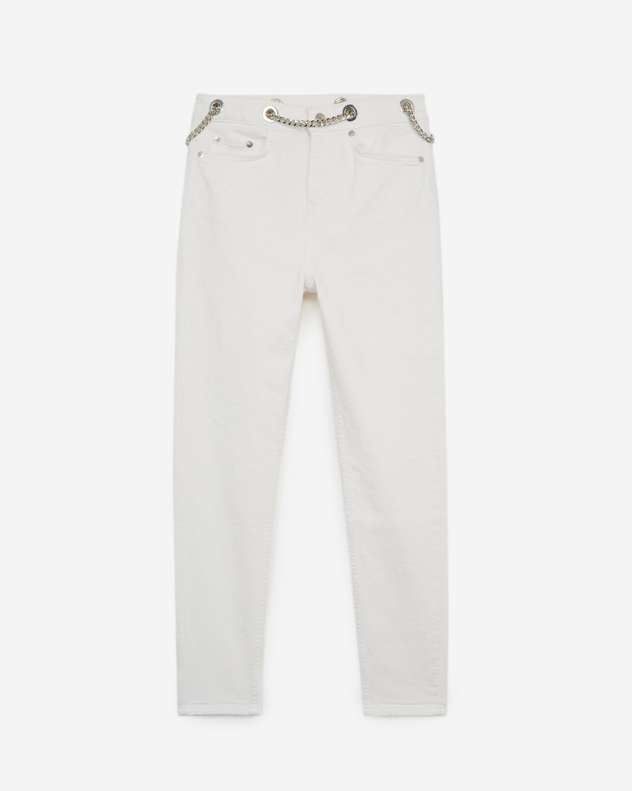 The Kooples WOMEN WHITE slim-fit white vintage jeans with chain belt