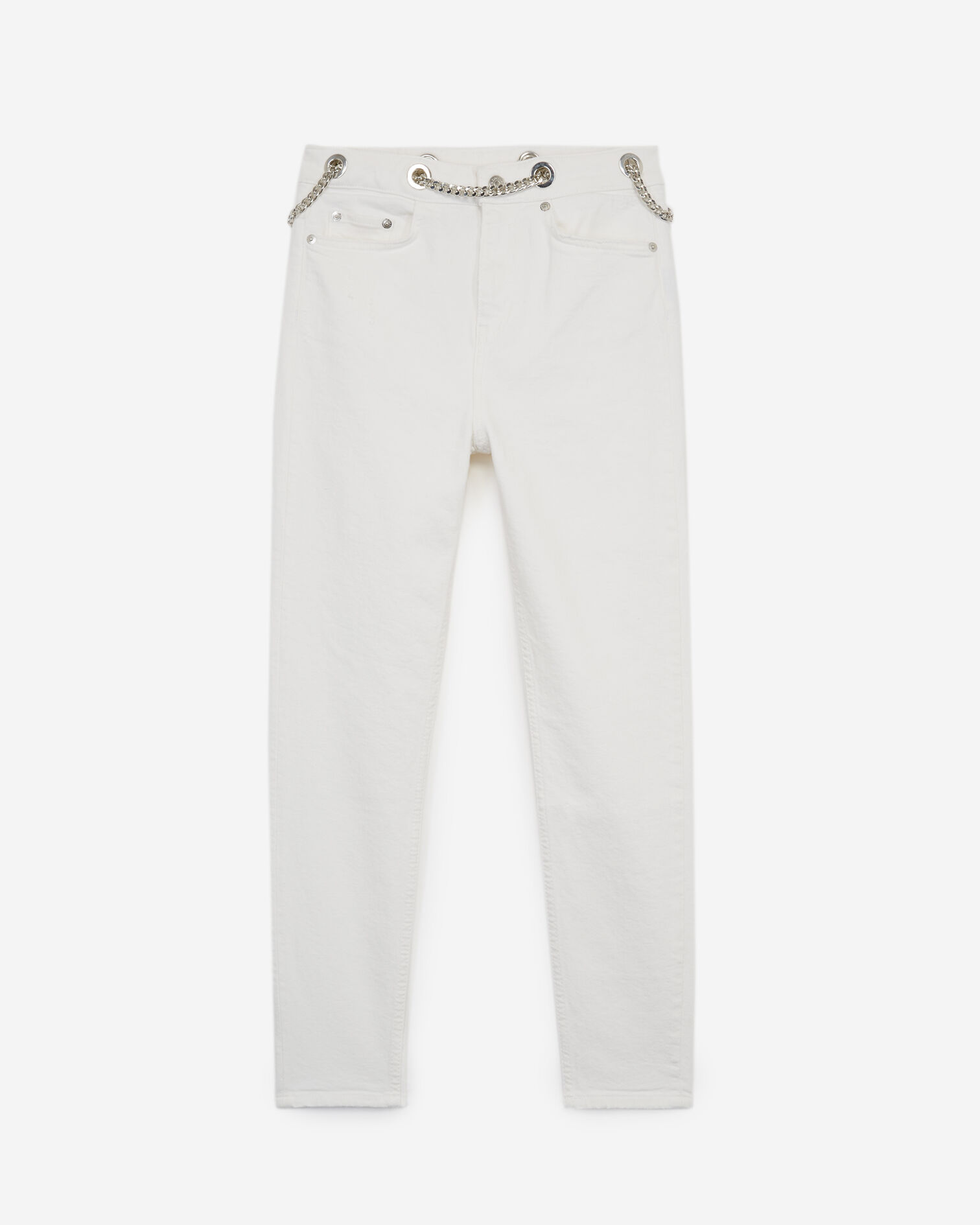 Slim-fit white vintage jeans with chain belt, WHITE, hi-res image number null