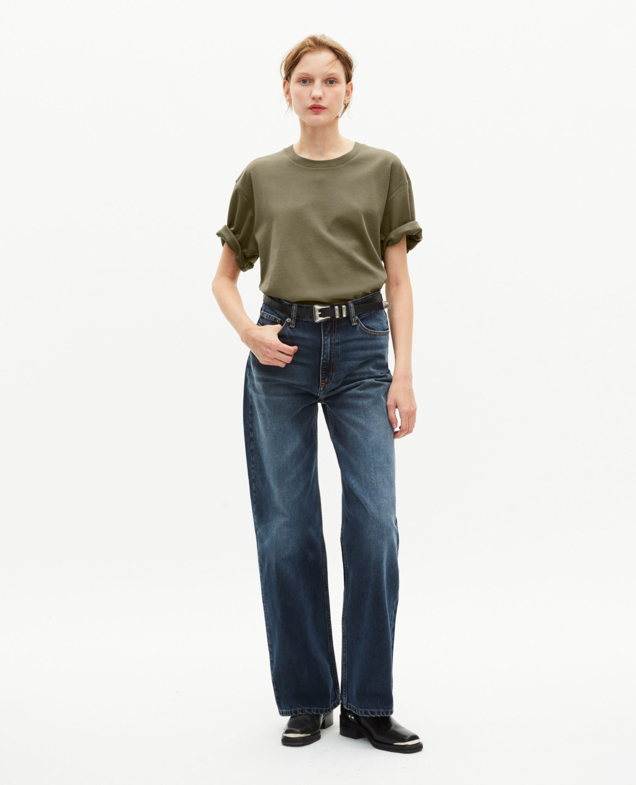 Plain khaki straight T-shirt, KAKI, hi-res image number null
