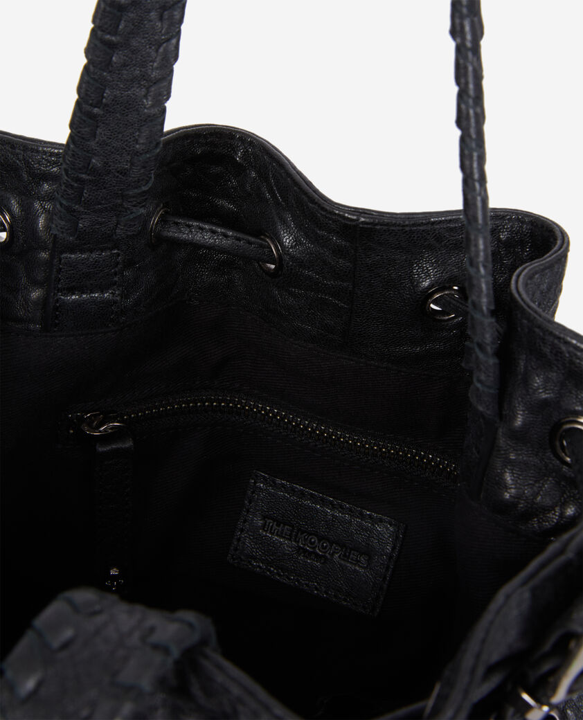 The Kooples WOMEN BLACK heritage black leather bucket bag with lacing