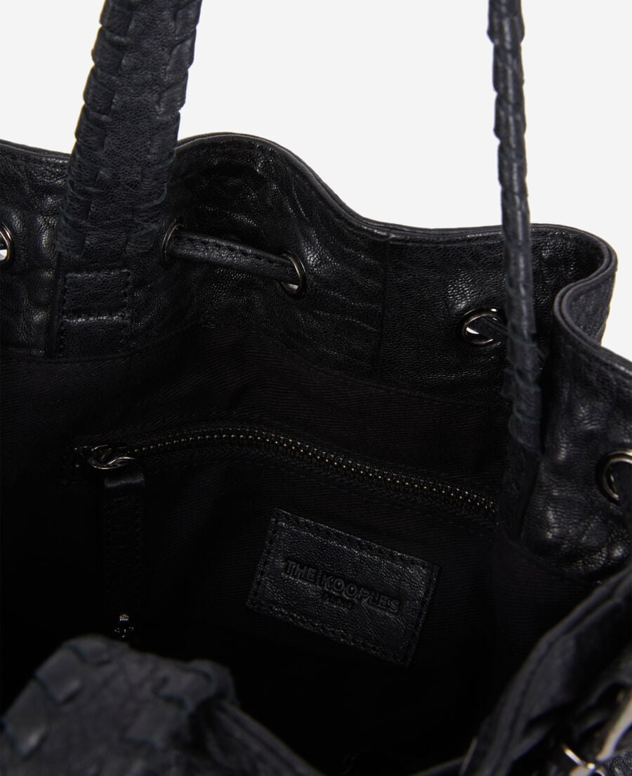 The Kooples FEMME BLACK sac seau h&eacute;ritage en cuir noir