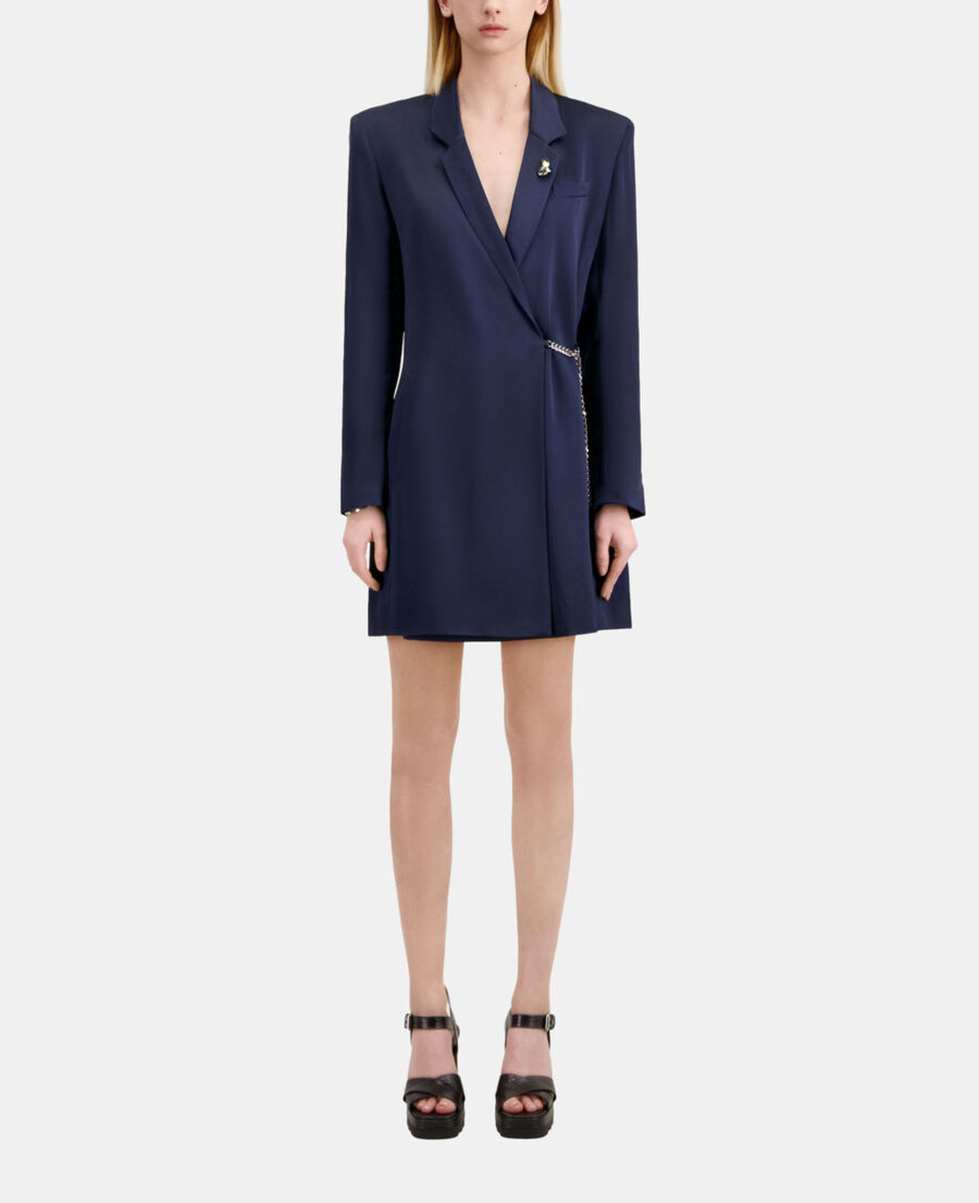 The Kooples F NAVY short navy blue dress with chain