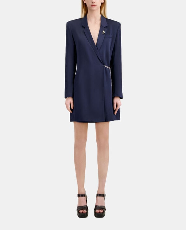 The Kooples F NAVY short navy blue dress with chain