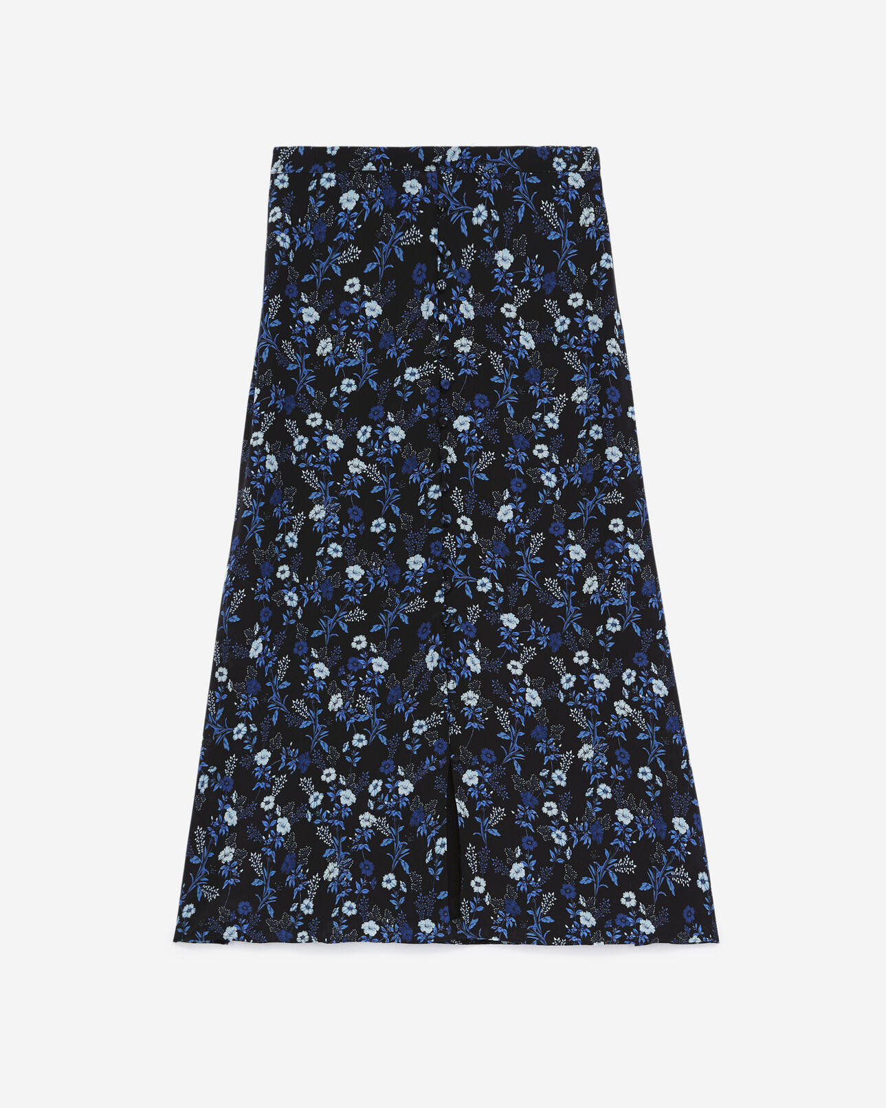 The Kooples FEMME BLUE jupe mi-longue fluide bleue à motifs