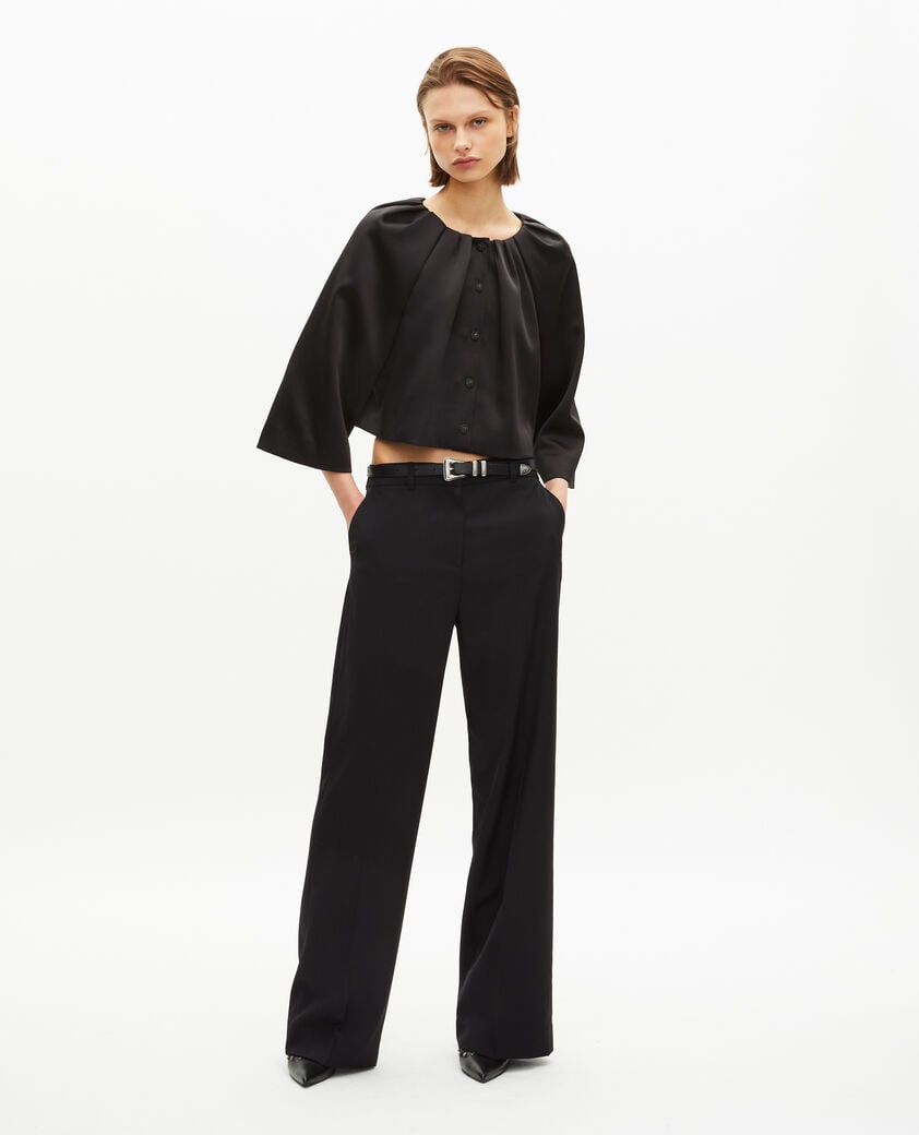 The Kooples FEMME BLACK veste courte effet cape en satin noire