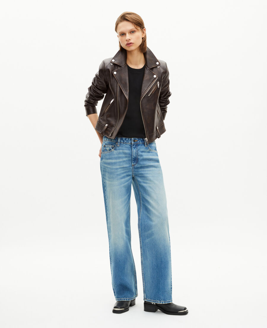 The Kooples FEMME BROWN blouson motard en cuir marron