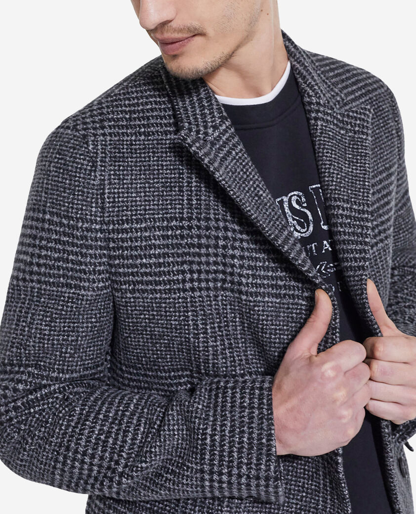 The Kooples HOMME DARK GREY manteau long en laine à carreaux