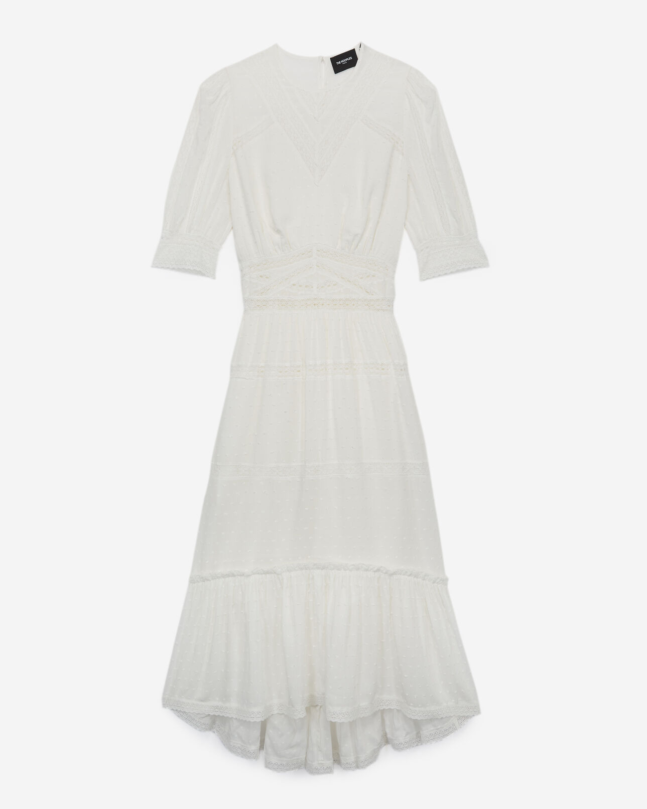 The Kooples MUJER ECRU vestido largo blanco crudo bandas encaje