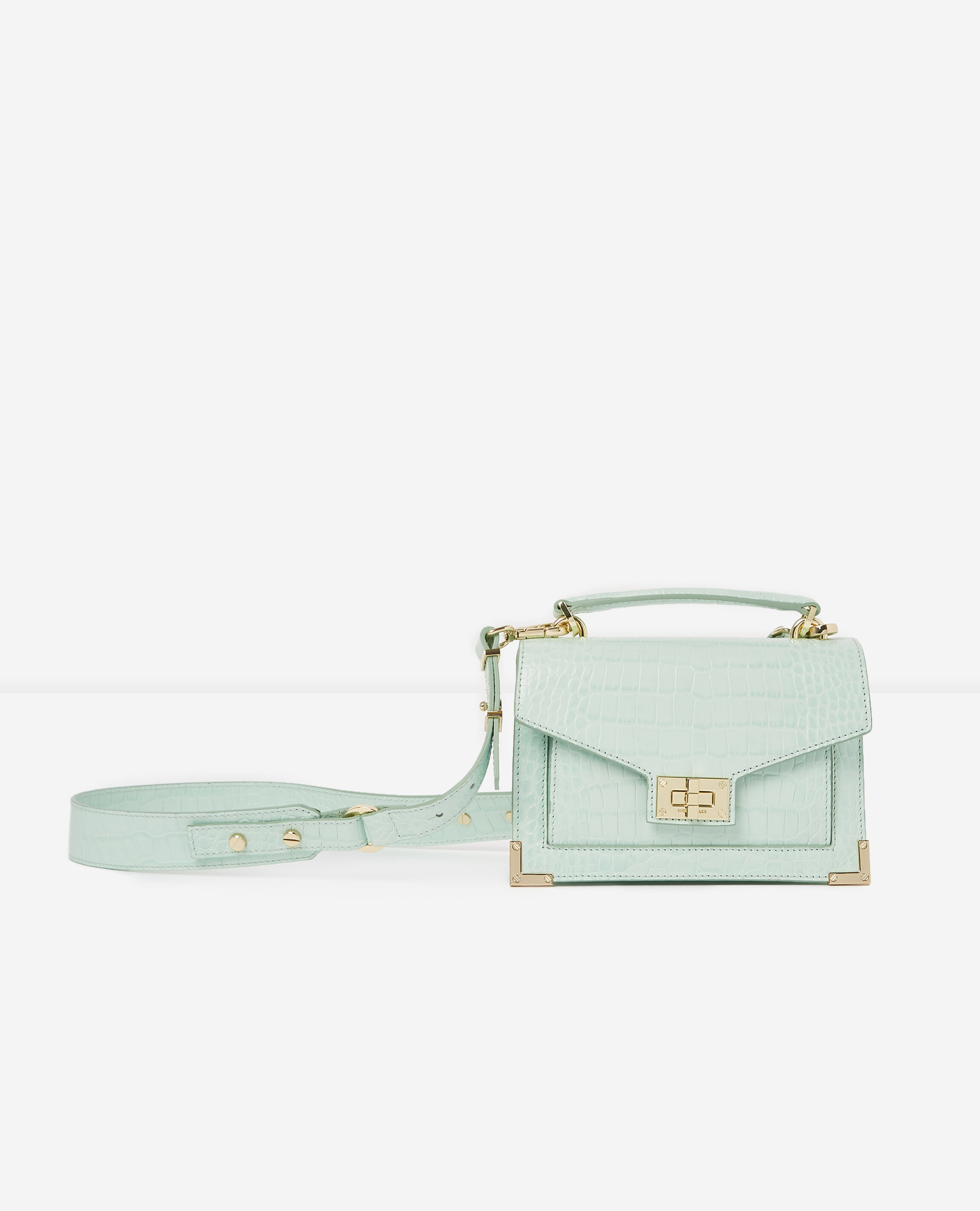Small Tasche Emily aus Leder in mintgruner Kroko Optik