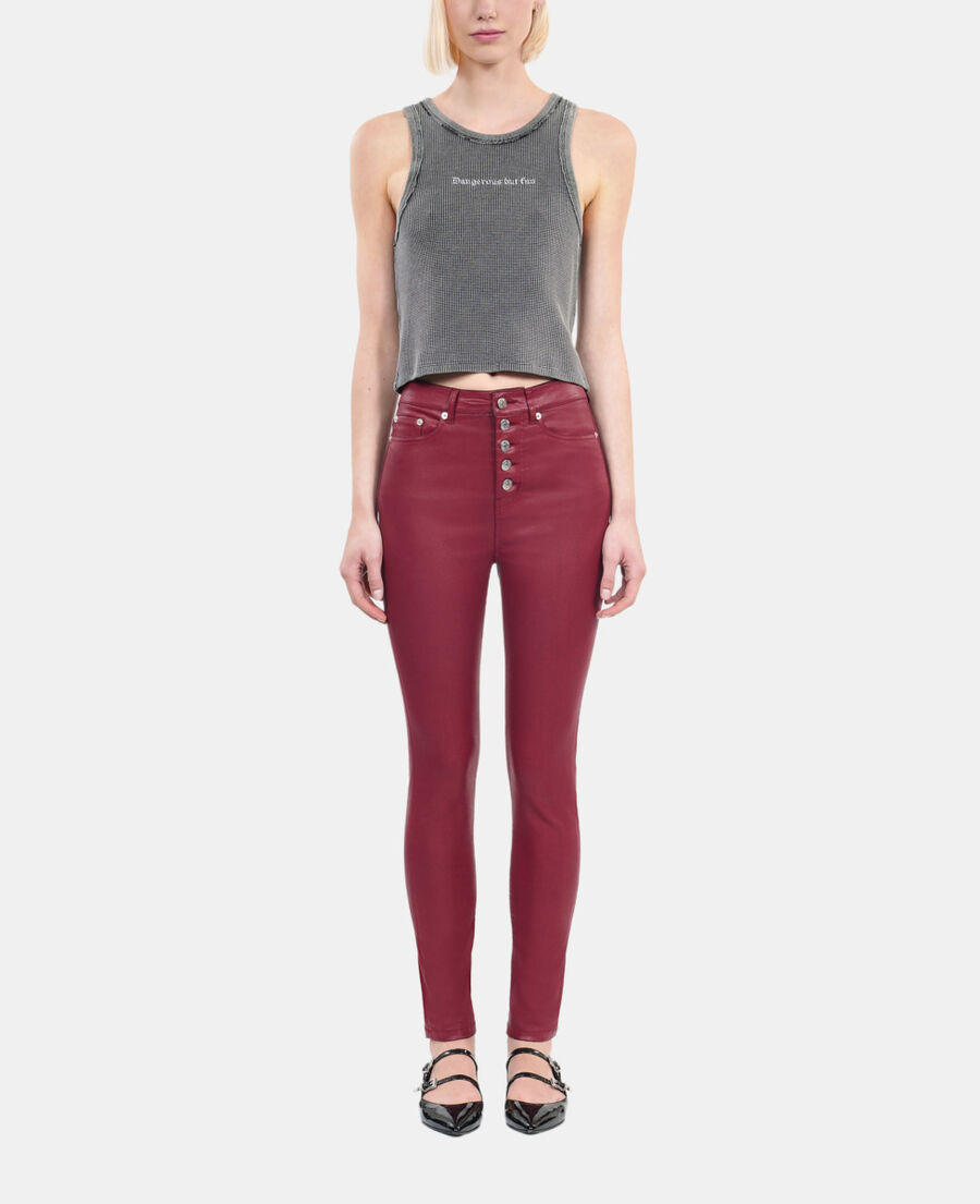 The Kooples FEMME DARK RED jean skinny effet cuir rouge