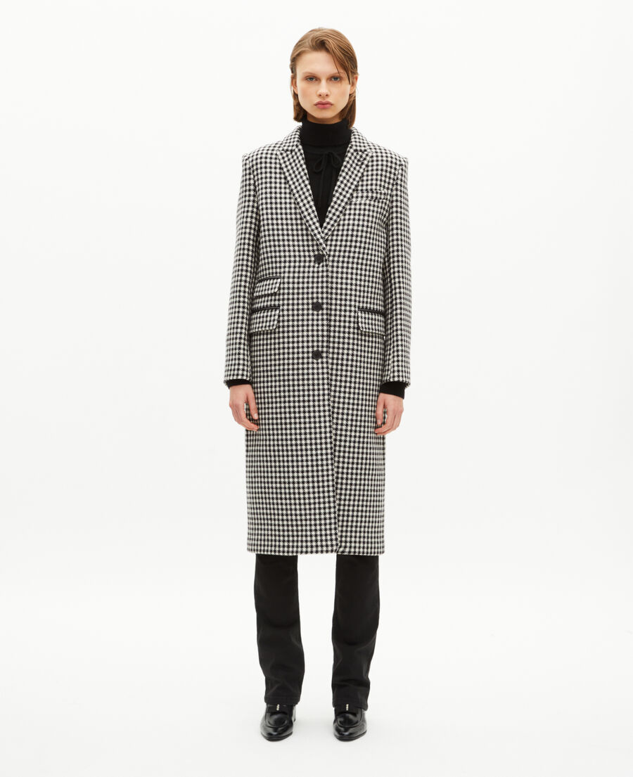 The Kooples FEMME BLACK WHITE manteau long en pied de poule noir et blanc
