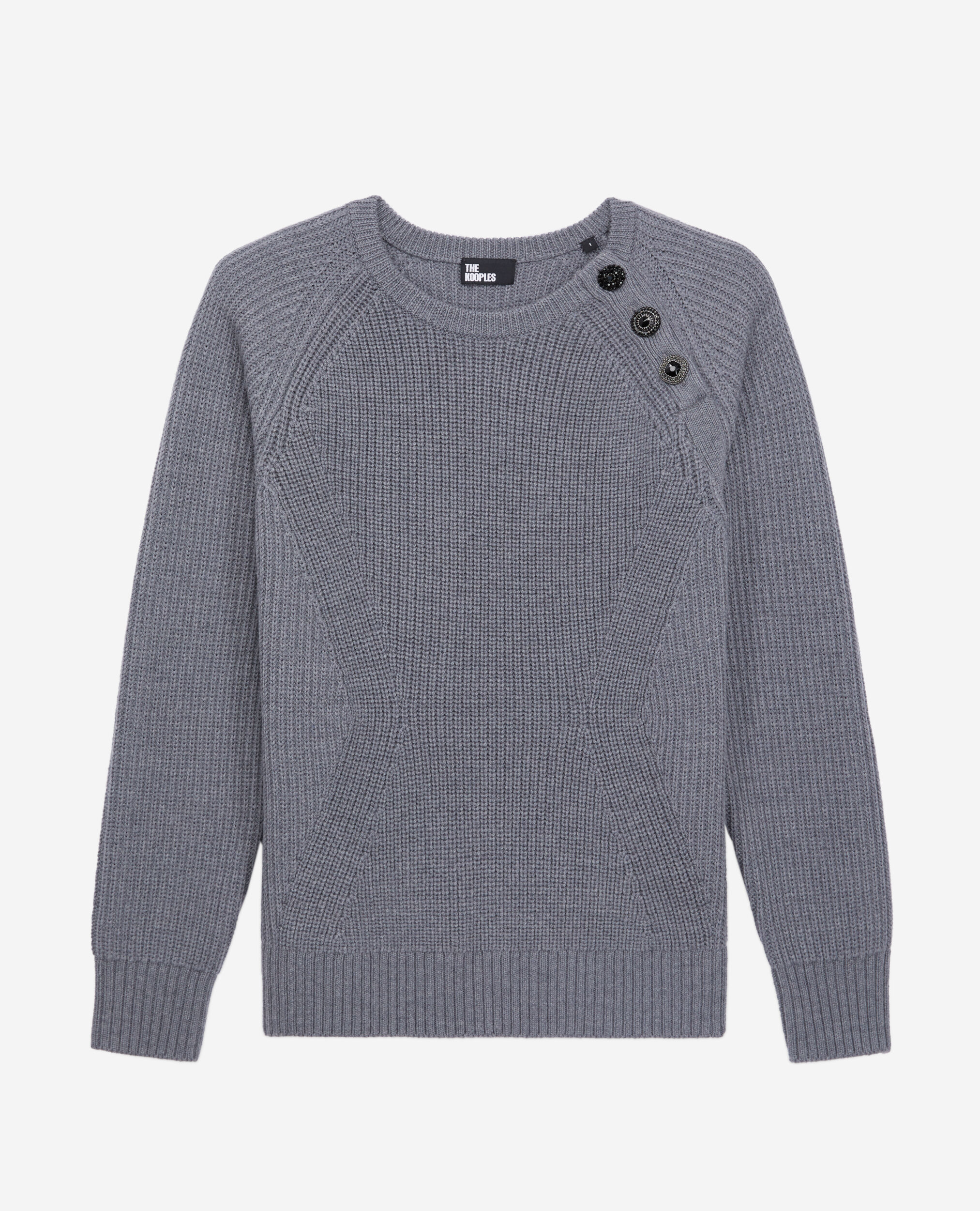 Grey wool sweater with bijou buttons, MIDDLE GREY MEL, hi-res image number null