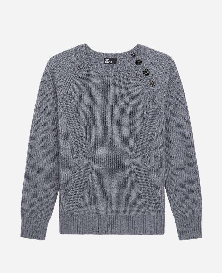 grey wool sweater with bijou buttons