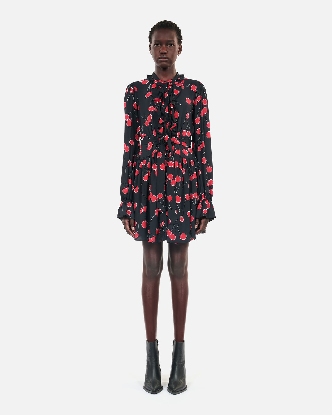 The Kooples WOMEN BLACK - RED short cherry printed dress