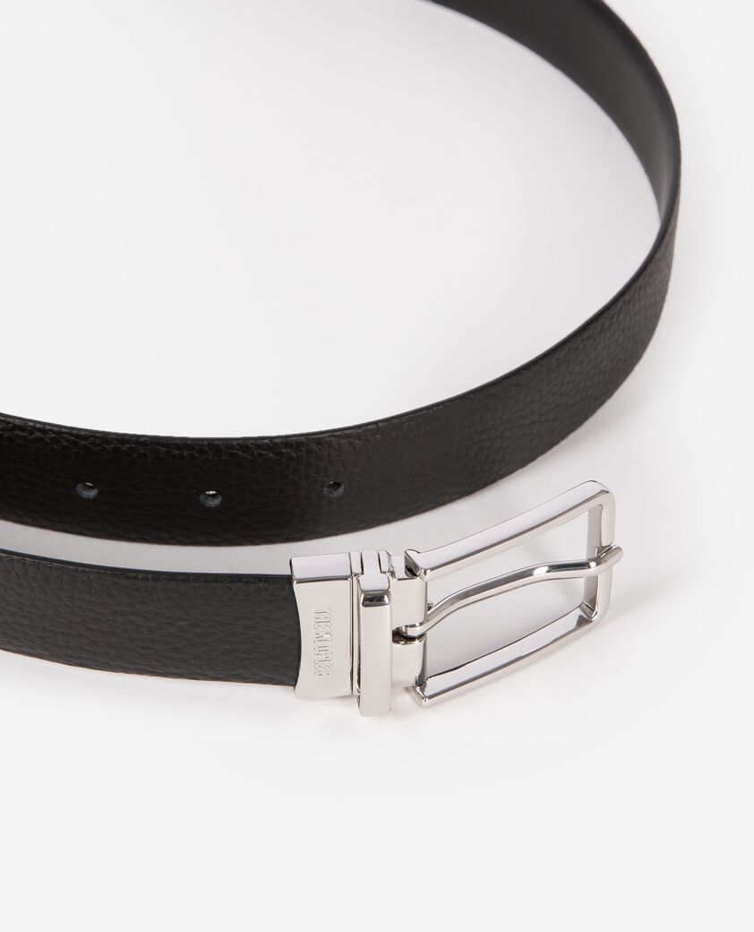 The Kooples HOMBRE BLACK cintur&oacute;n reversible de piel granulada negra