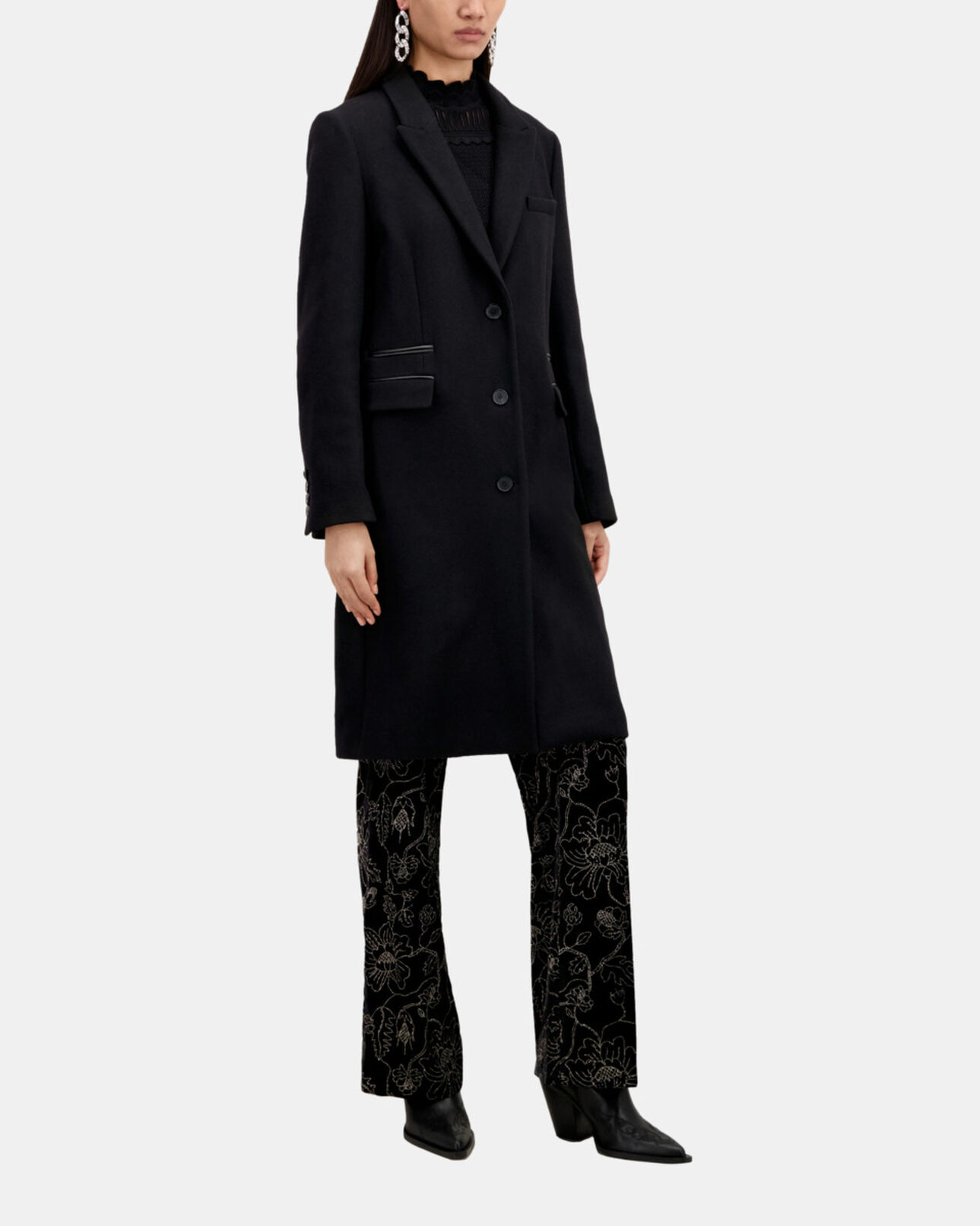 The Kooples FEMME BLACK manteau long noir en mélange de laine
