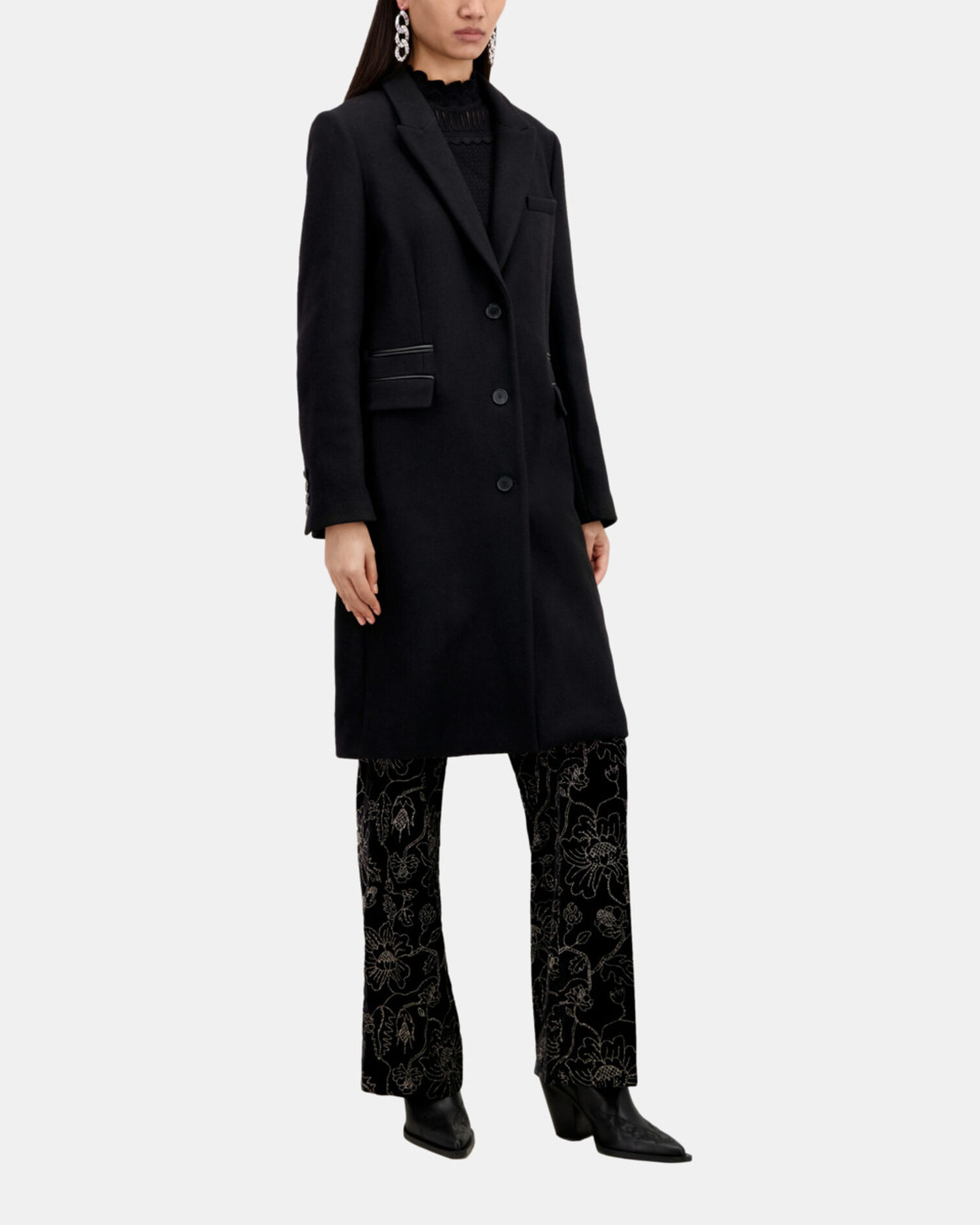 Manteau long noir en mélange de laine, BLACK, hi-res image number null