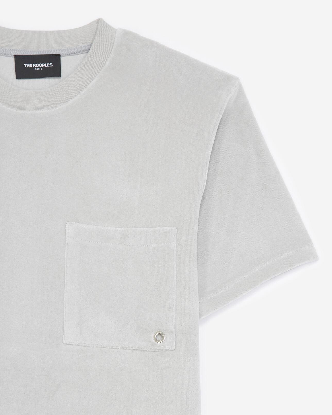 The Kooples MEN LIGHT GREY gray velvet t-shirt with breast pocket