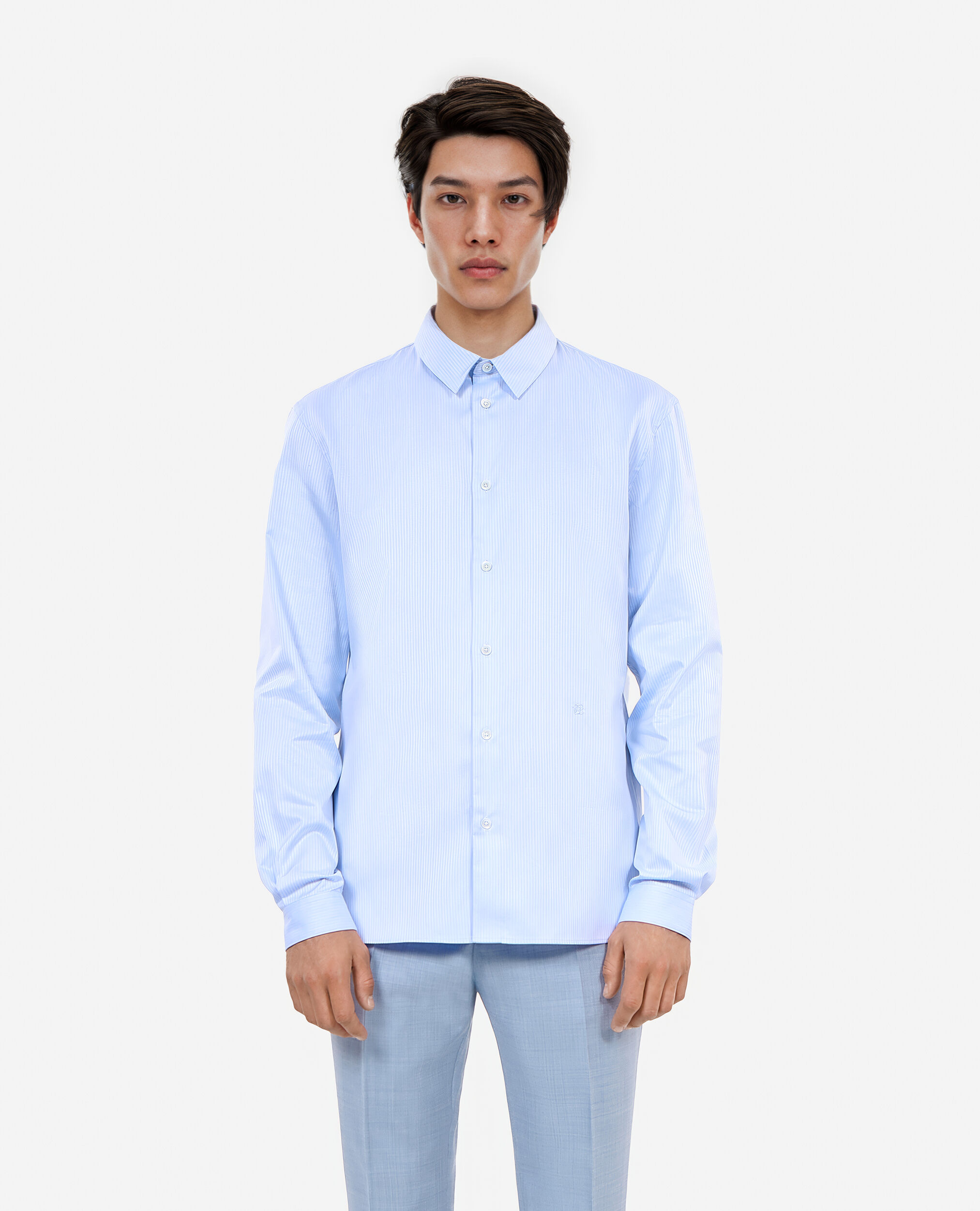 Blue herringbone striped formal shirt, BLUE WHITE, hi-res image number null
