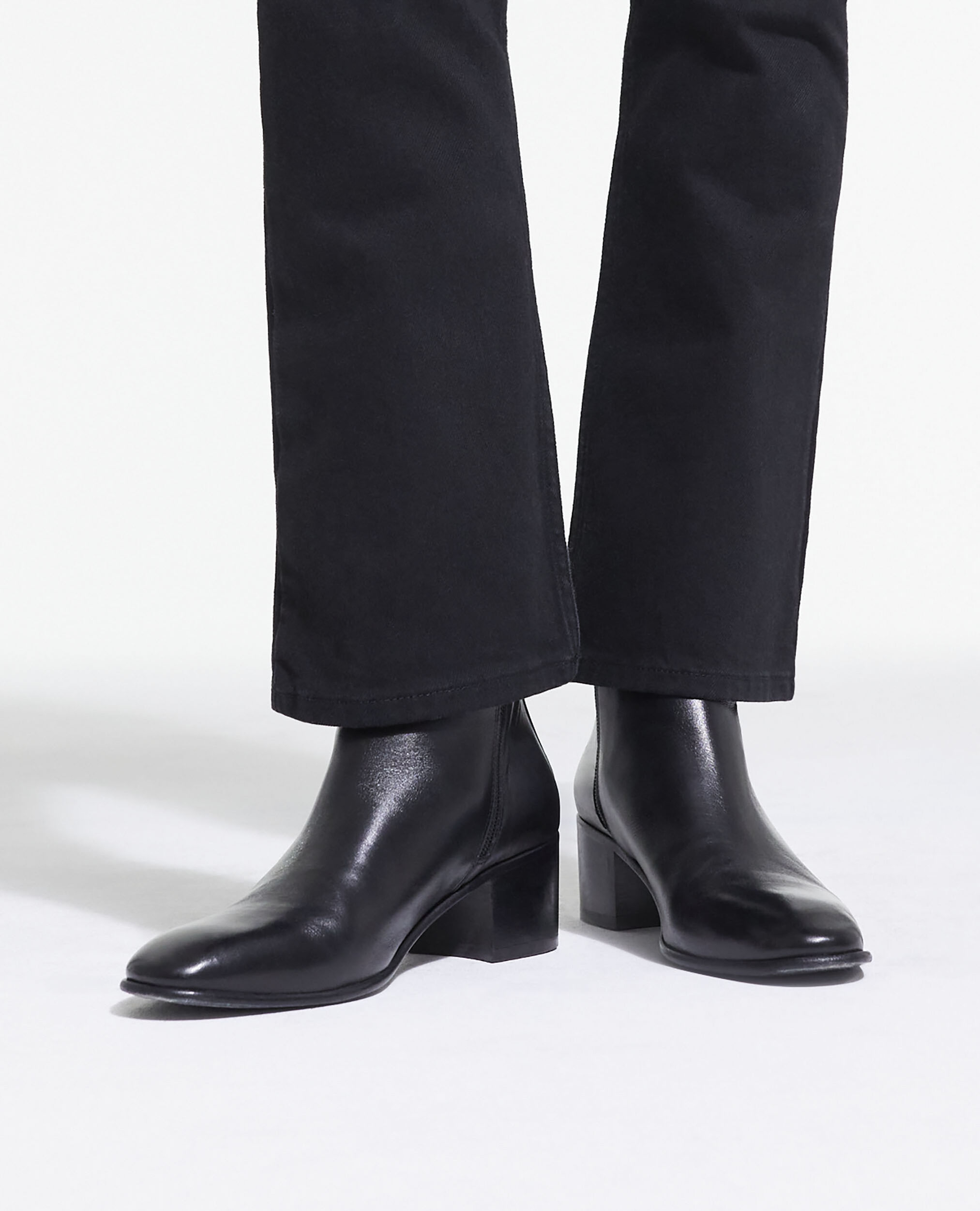 Black square heel leather boots, BLACK, hi-res image number null