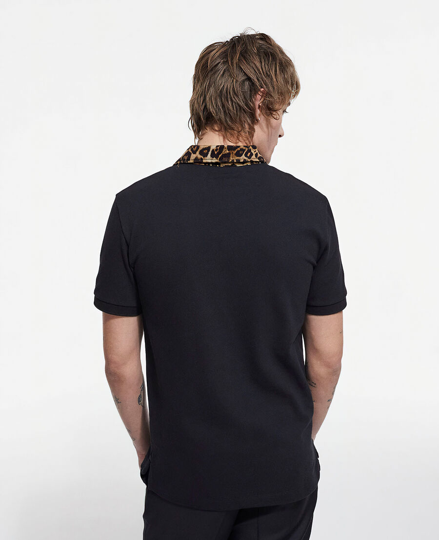 polo with leopard print collar