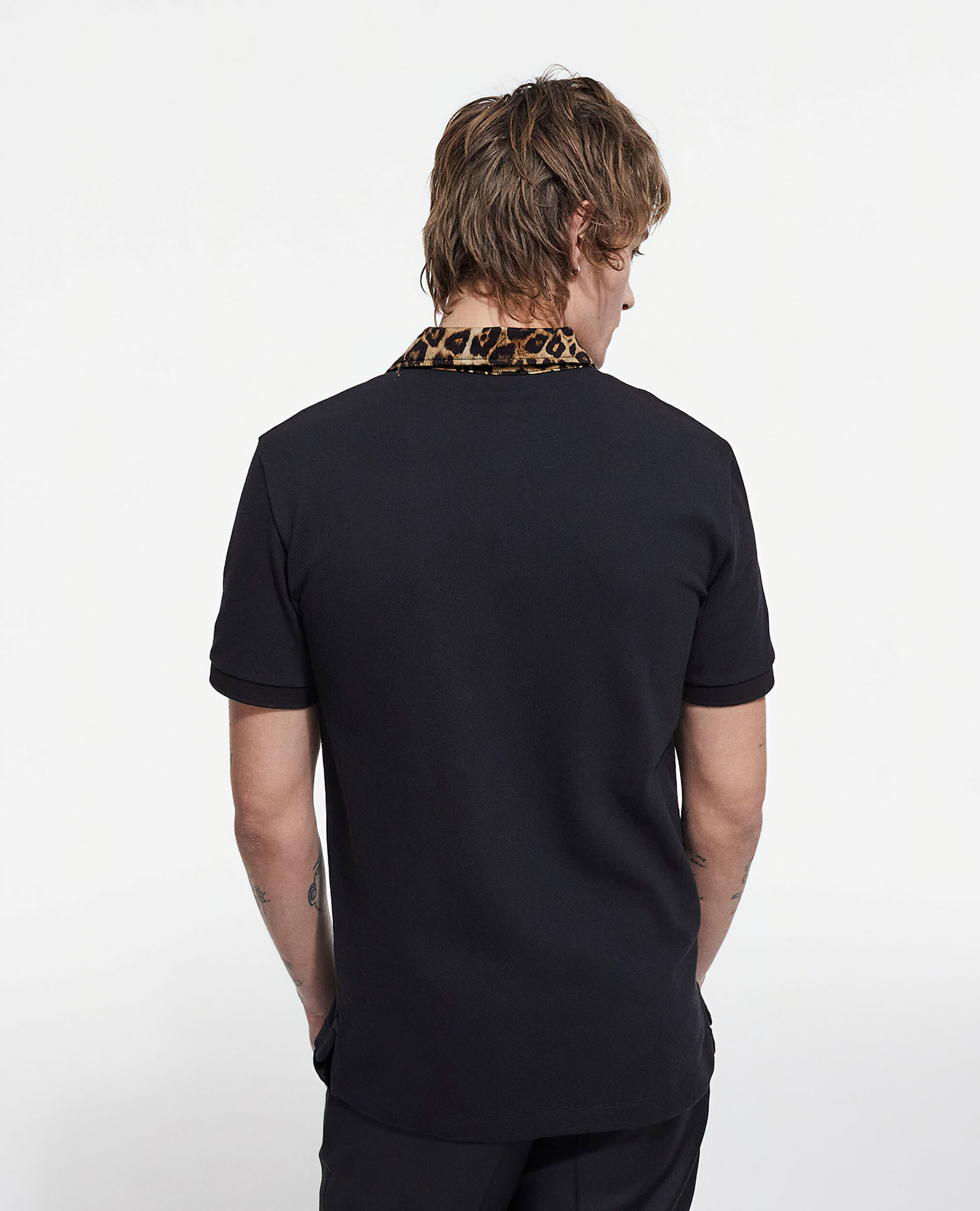 Polo with leopard print collar, BLACK, hi-res image number null