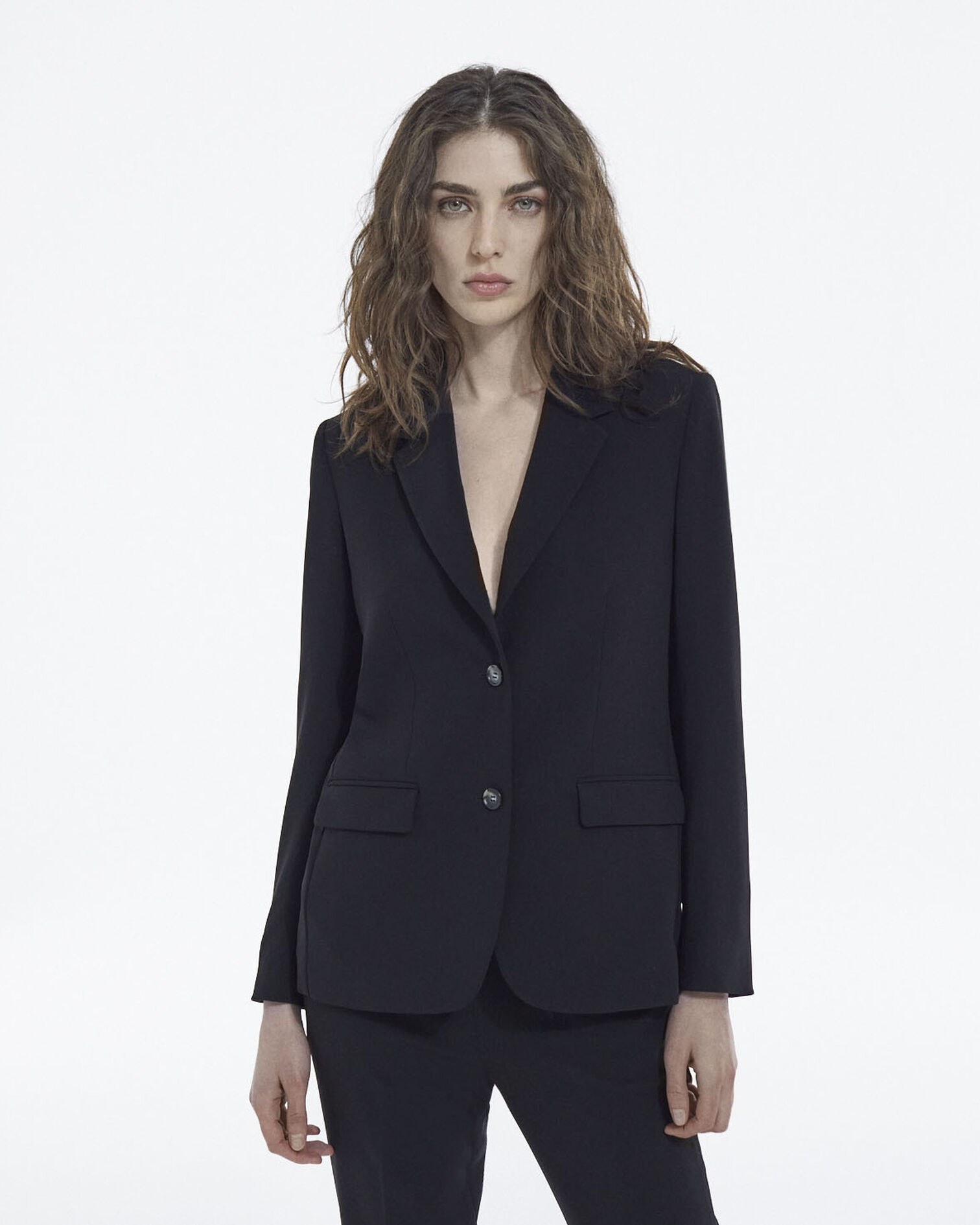 Veste fluide noire à deux boutons, BLACK, hi-res image number null