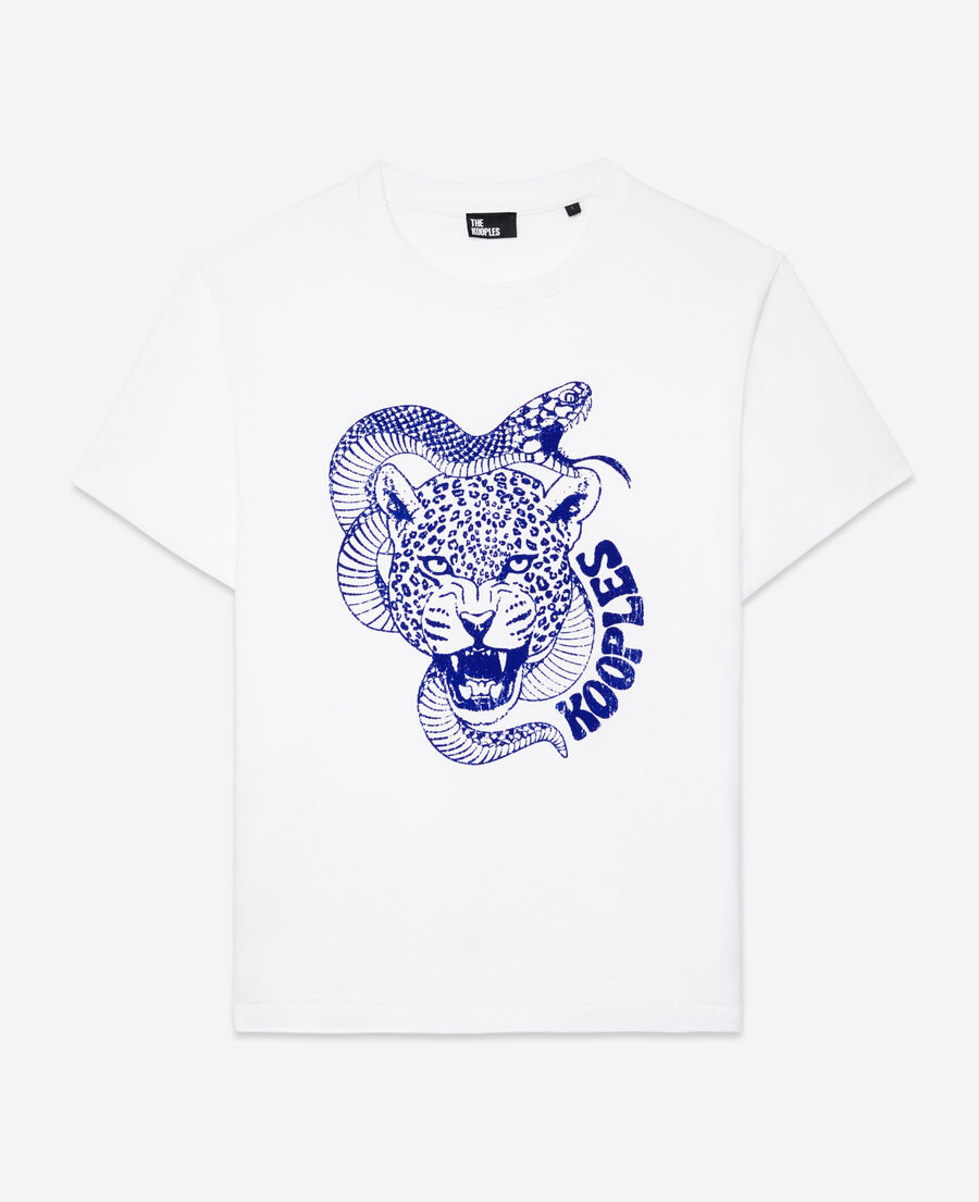 white t-shirt with snake leopard flocking