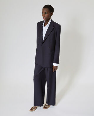 The Kooples F NAVY-RED wide-leg wool suit pants in navy stripes