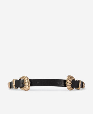 The Kooples F BLACK thin black leather double buckle belt
