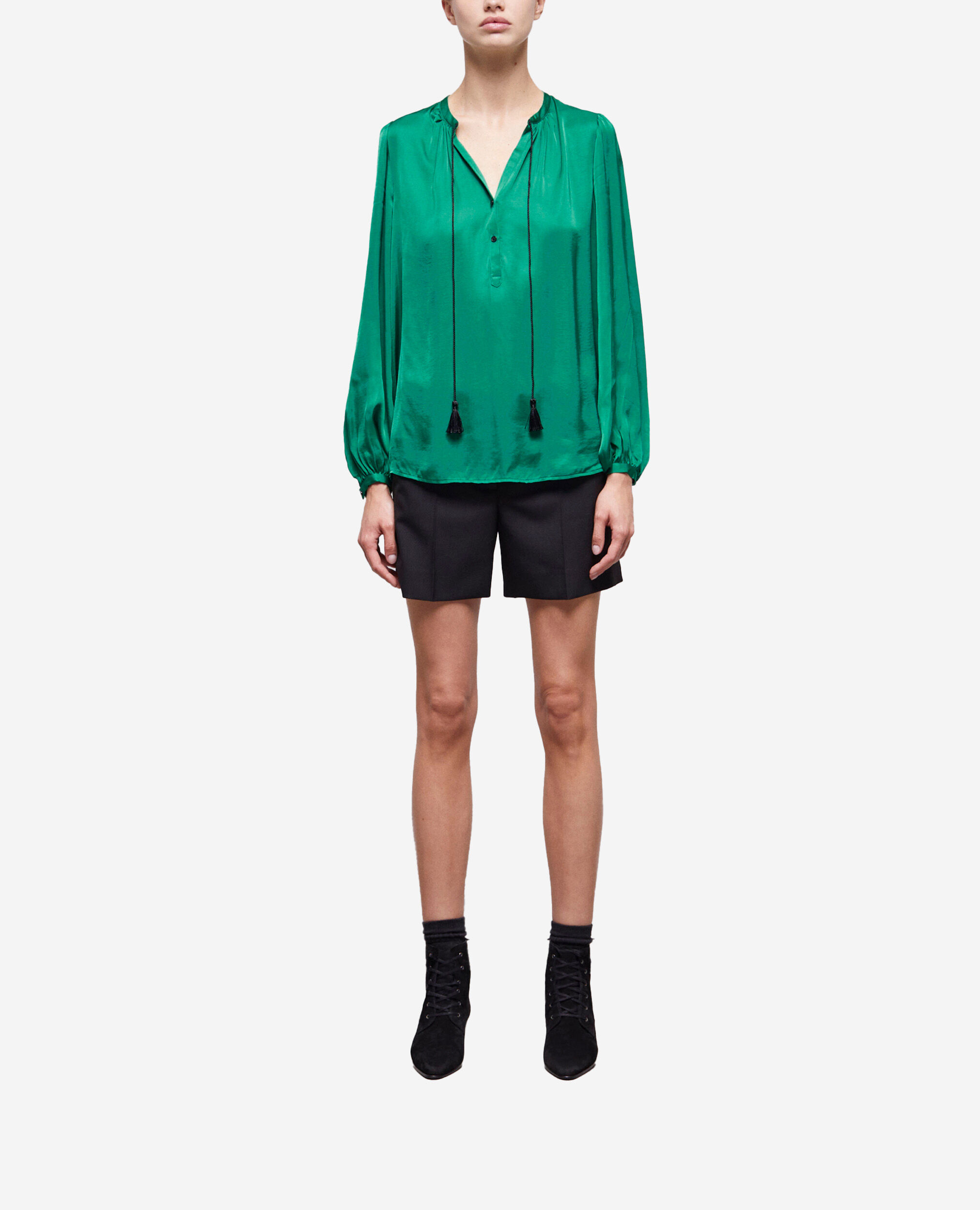 Chemise manches bouffantes verte, GREEN, hi-res image number null