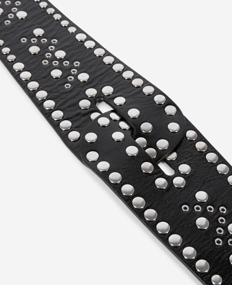 The Kooples WOMEN BLACK wide studded black leather belt