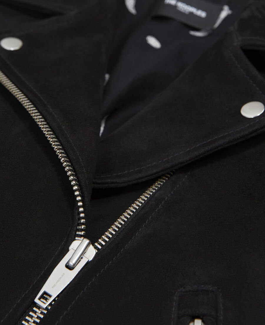 suede leather zipped noir biker jacket