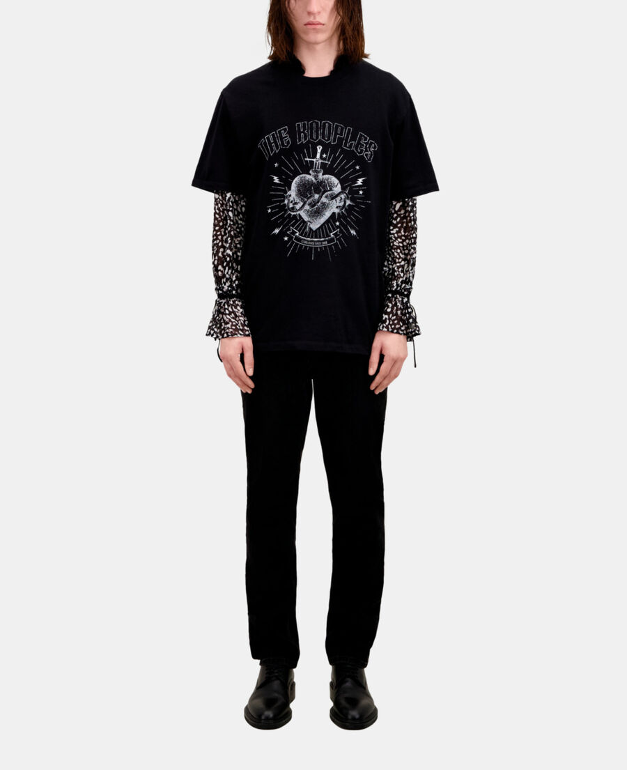 The Kooples HOMME BLACK WASHED t-shirt homme noir avec s&eacute;rigraphie dagger through heart