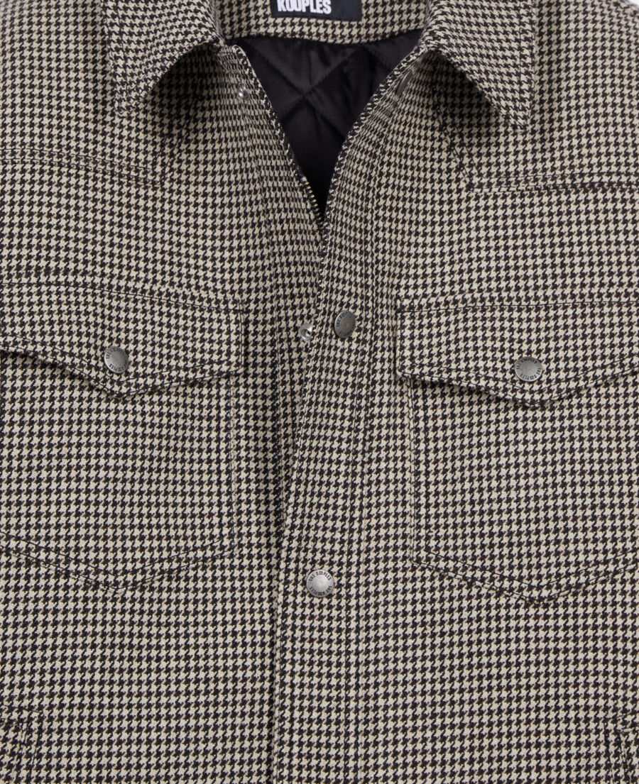 The Kooples HOMME BROWN blouson style surchemise pied de poule marron et écru