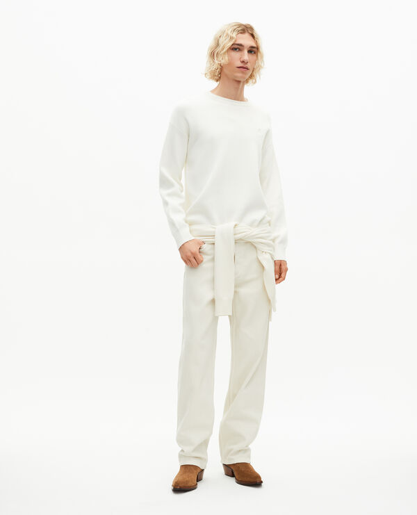 The Kooples MEN ECRU round neck sweater in ecru double-sided wool