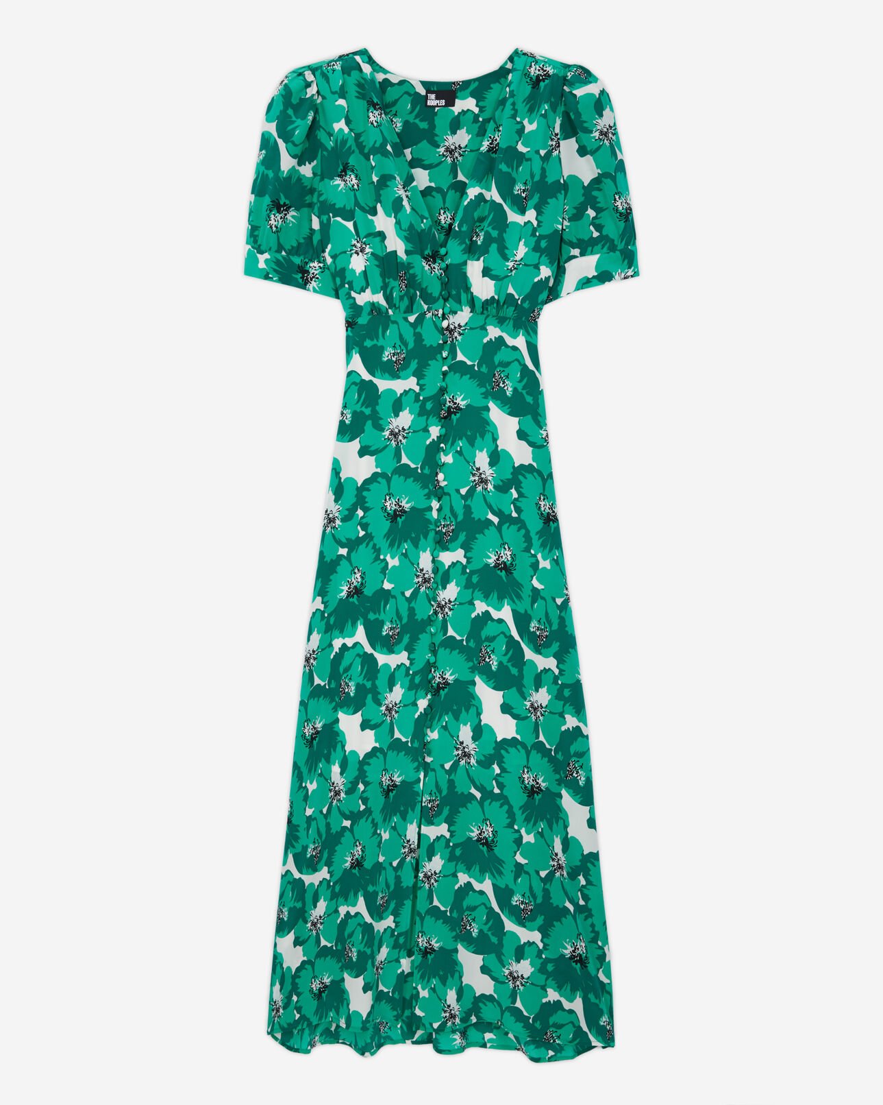 The Kooples DAMEN GREEN langes kleid mit print und knopfverschluss