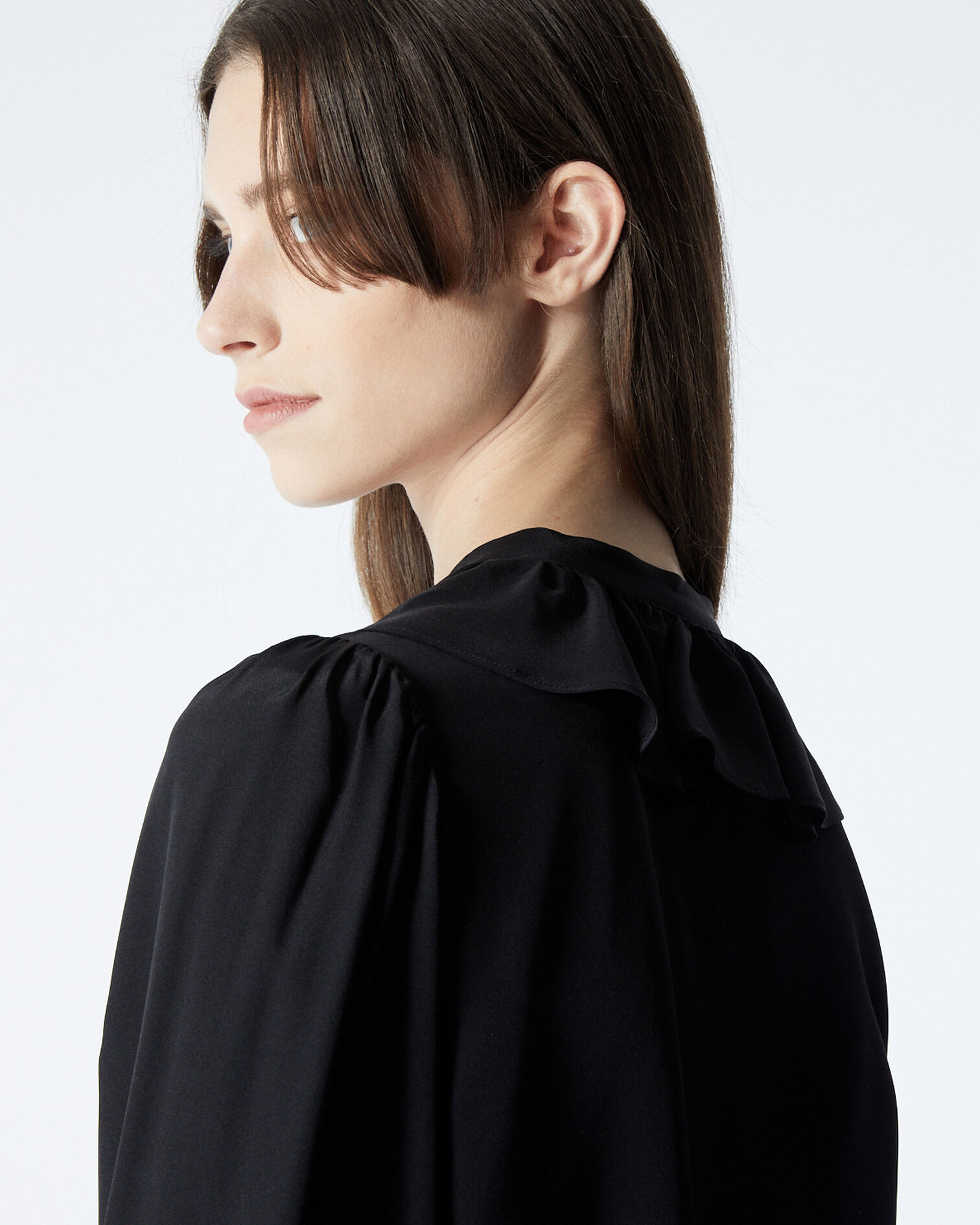 Black silk shirt with Peter Pan collar, BLACK, hi-res image number null