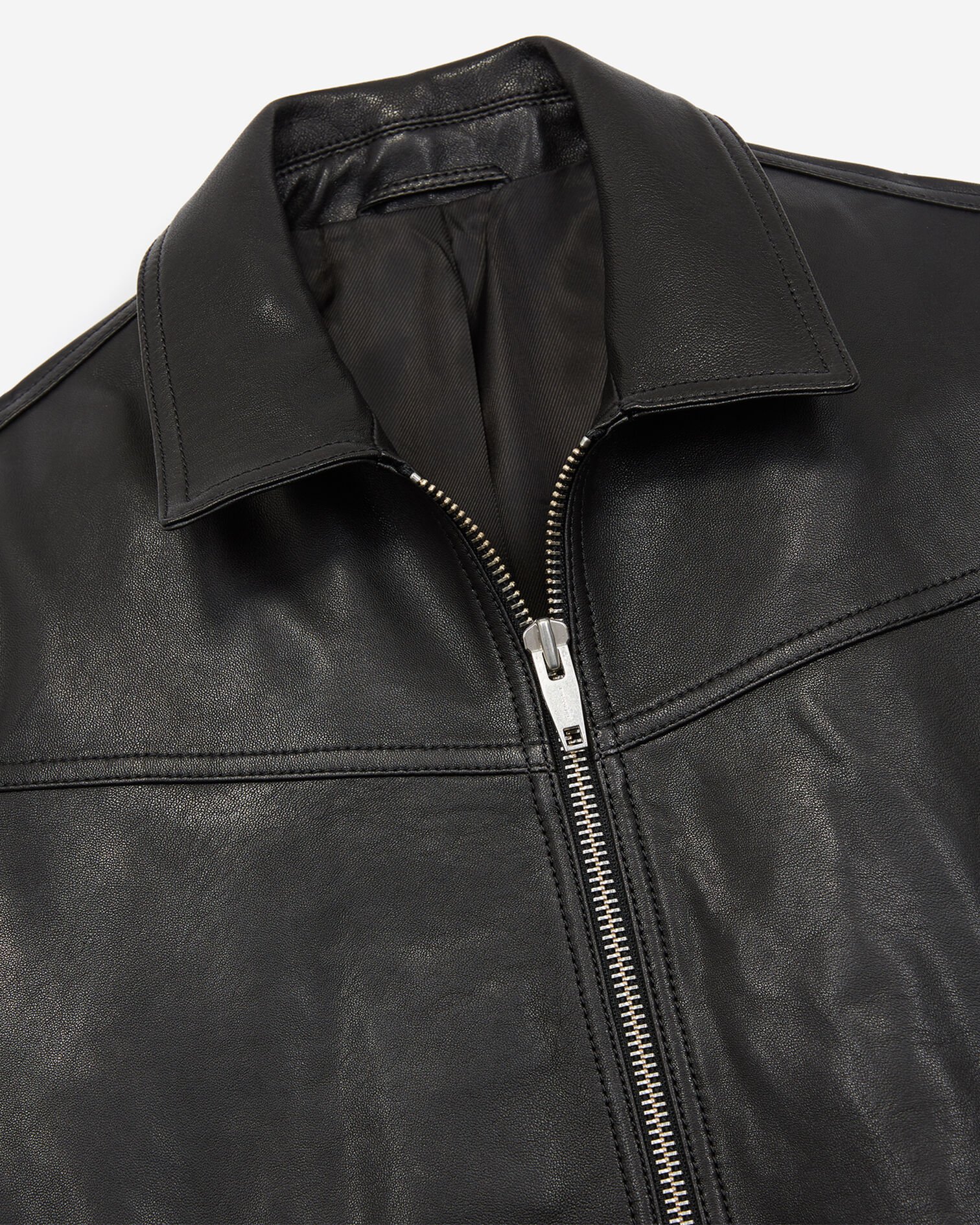 Black leather jacket with classic collar, BLACK, hi-res image number null
