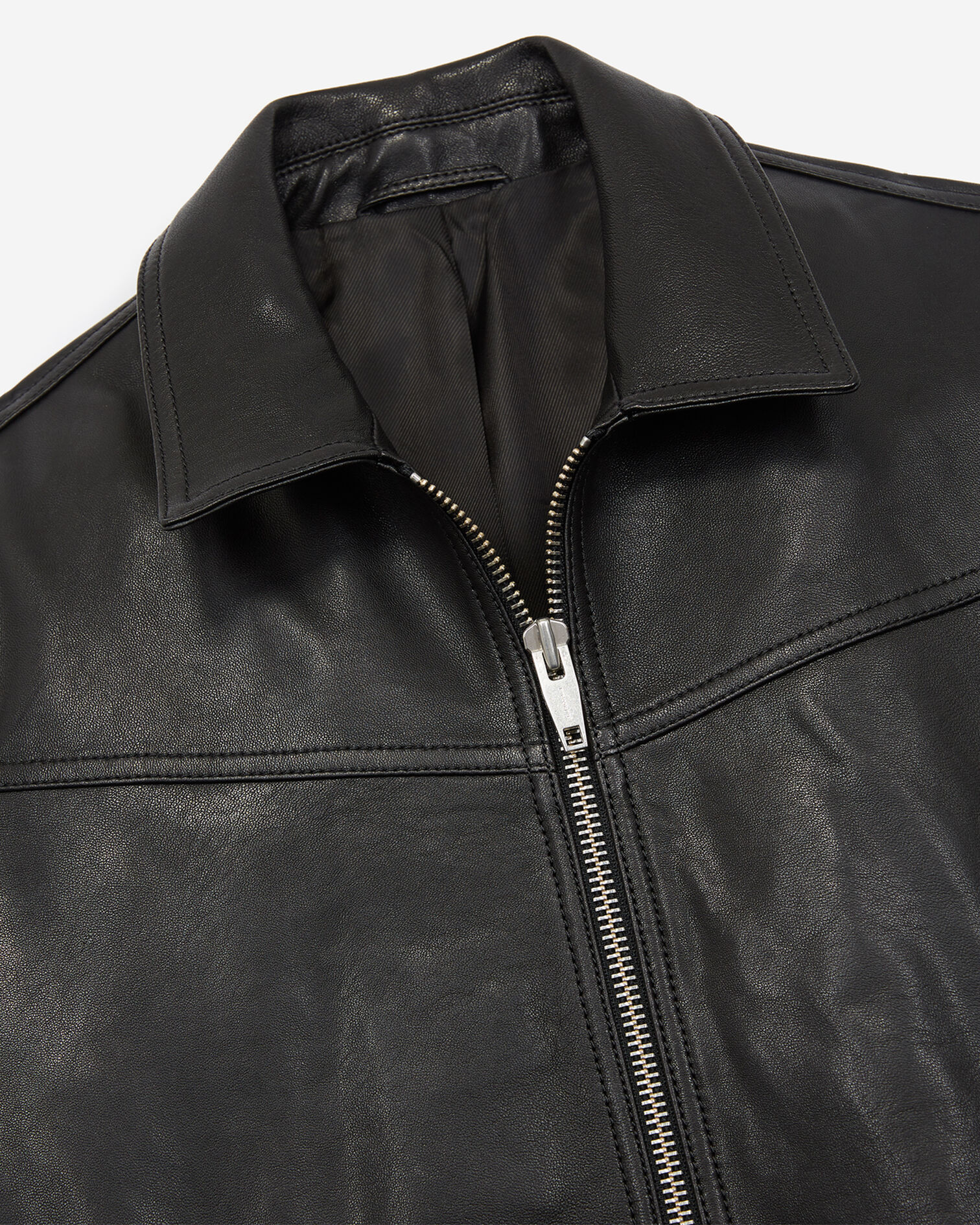 Black leather jacket with classic collar, BLACK, hi-res image number null