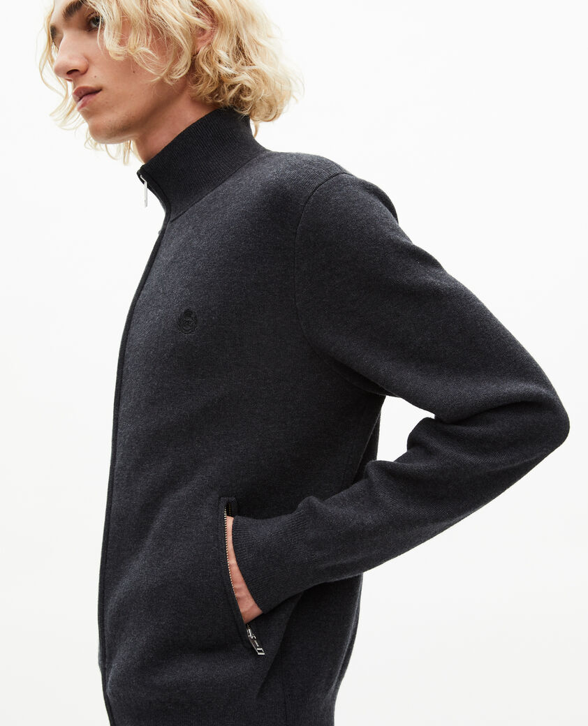 The Kooples HOMME DARK GREY MELANGE cardigan en laine double face à zip gris