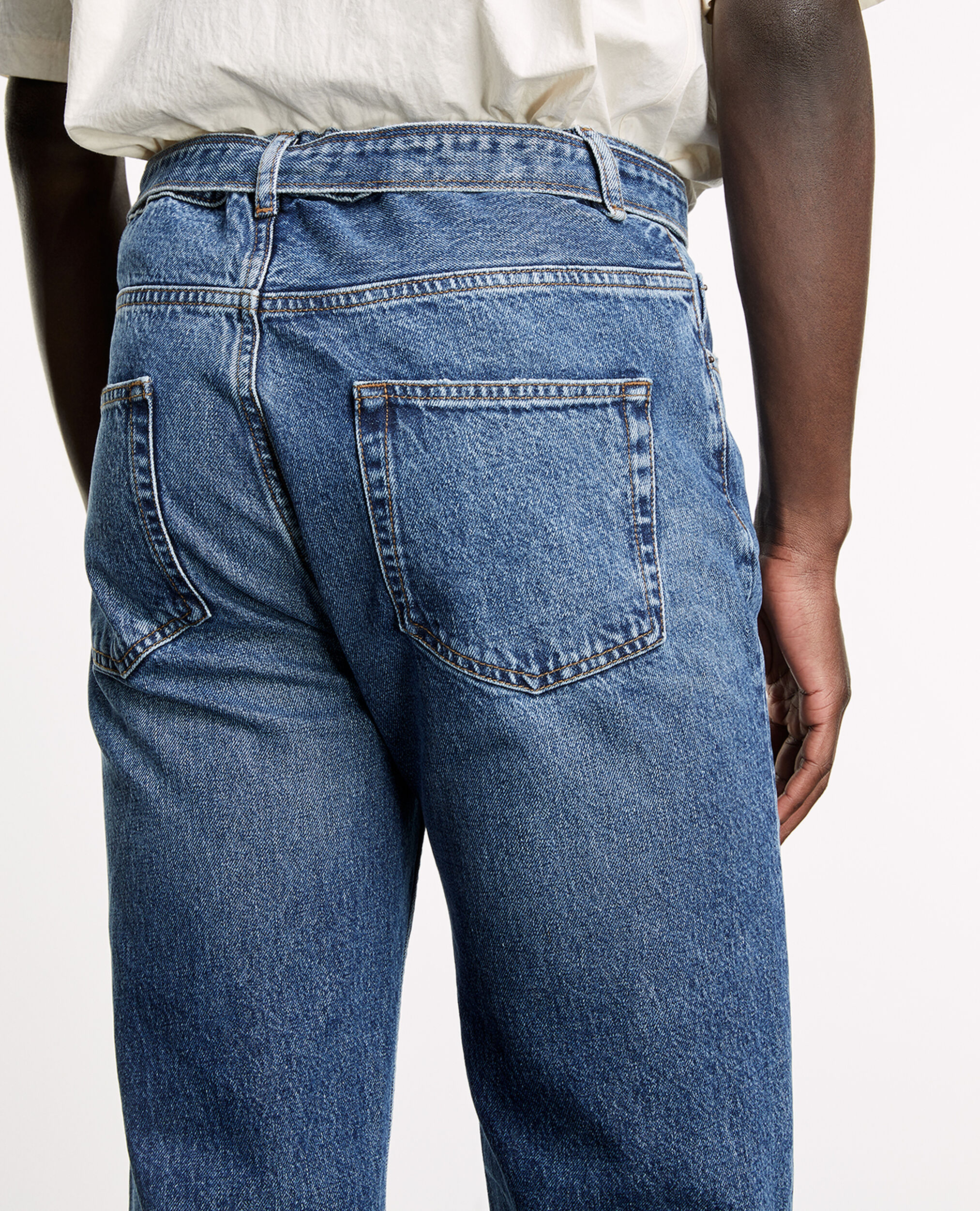 Faded blue jeans with removable belt, BLUE DENIM, hi-res image number null