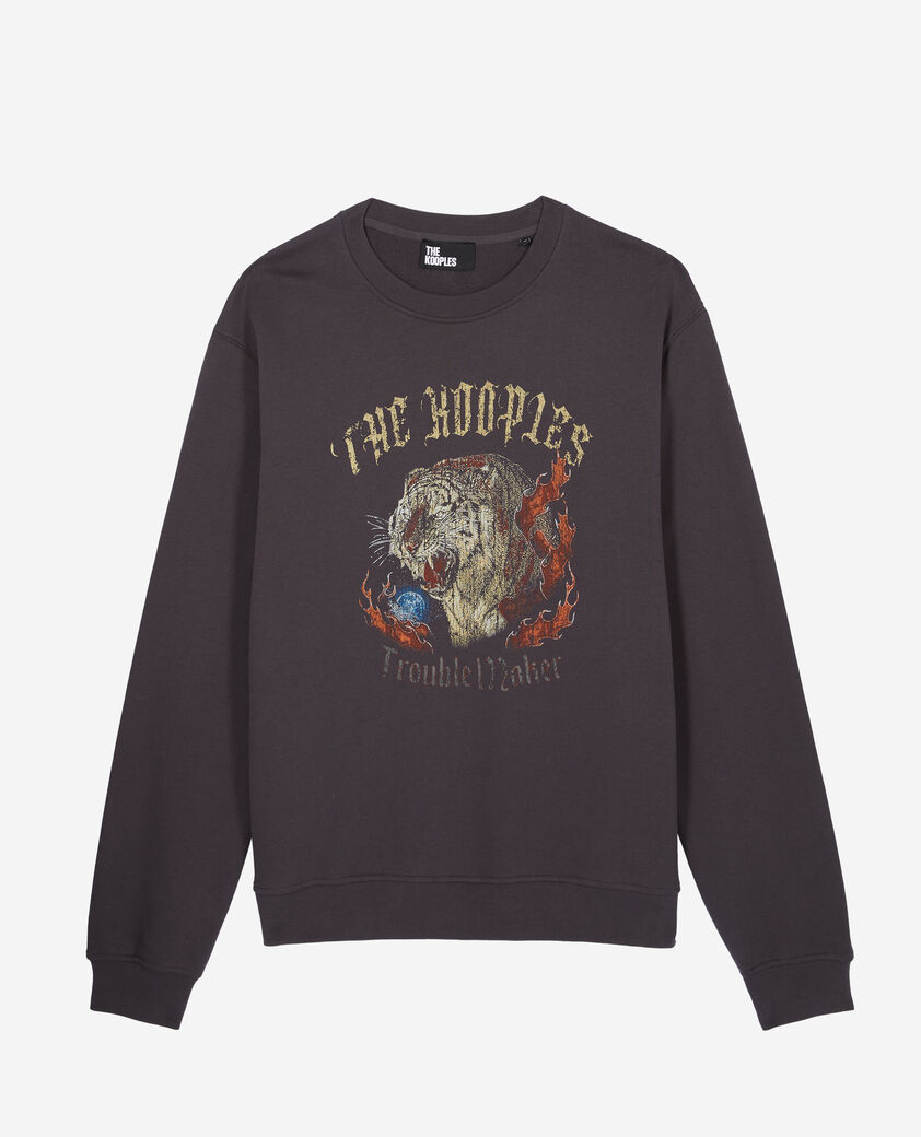 The Kooples HERREN CARBONE carbongraues sweatshirt mit fire-tiger-siebdruck