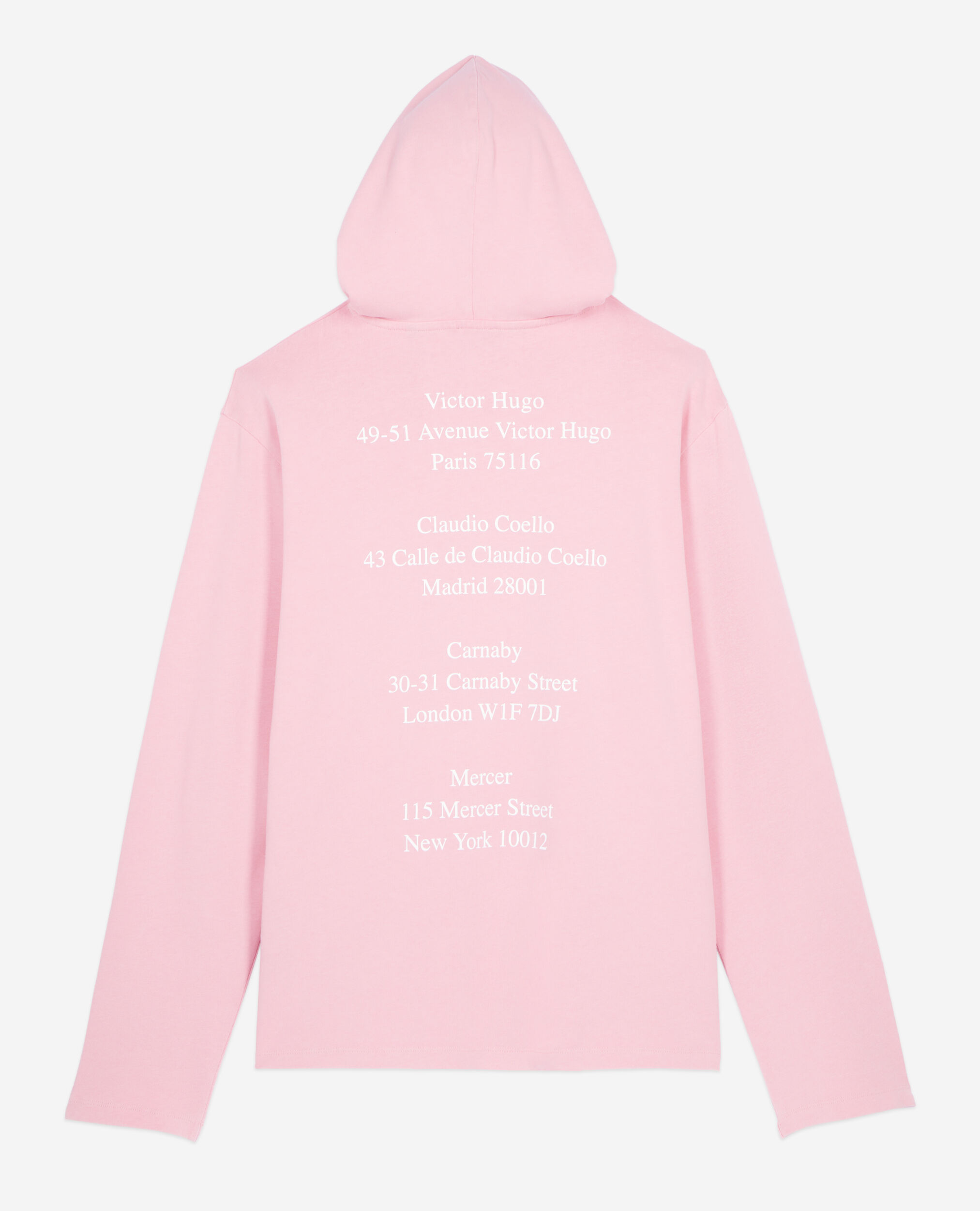 Long sleeved pink hooded Locations serigraphy t shirt